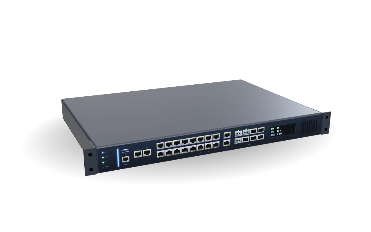 3D-Darstellung einer Rack-Firewall für den 19-Zoll-Serverschrank